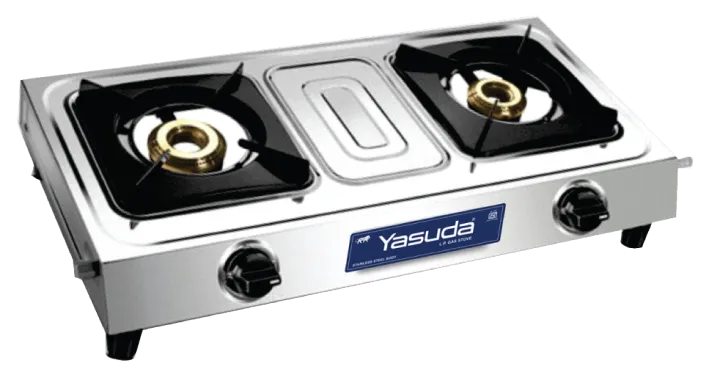 Yasuda YS-DB06 Flames 2 Burner Basic Stainless Steel Non Magnetic Gas Stove